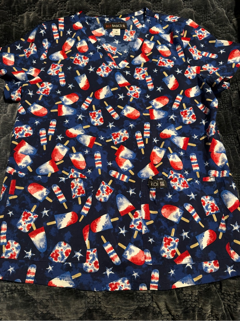koi Navy Red White Popsicle-Print Short Sleeve Top